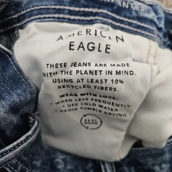 American Eagle Jeans Mens 30X28 (Tag 30X32) Blue Carpenter Double Knee Skater - Picture 8 of 13